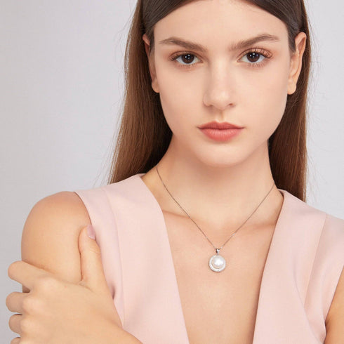 Classic White Freshwater Button Pearl Pendant Ear Stud Earrings Set - House Of Pearls