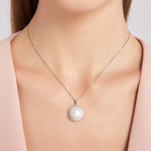 Classic White Freshwater Button Pearl Pendant Ear Stud Earrings Set - House Of Pearls