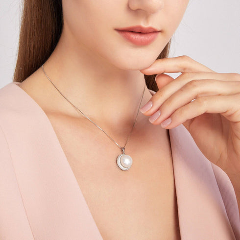 Classic White Freshwater Button Pearl Pendant Ear Stud Earrings Set - House Of Pearls