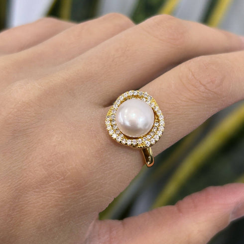 Floral CZ Button Pearl Jewelry Set - House Of Pearls