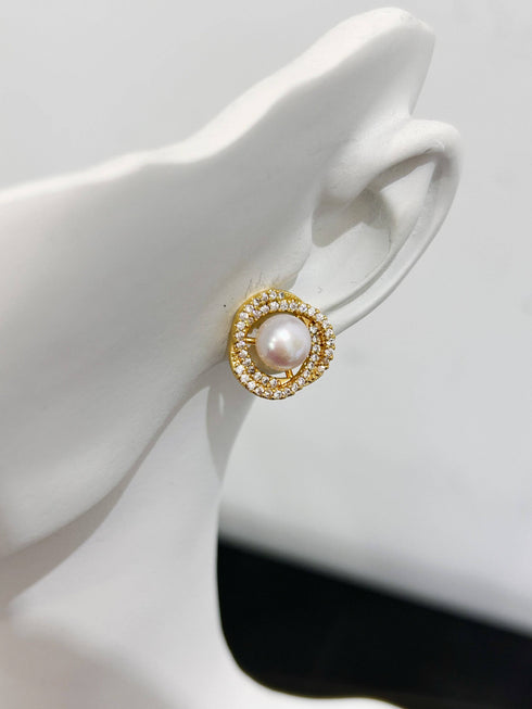 Floral CZ Button Pearl Jewelry Set - House Of Pearls