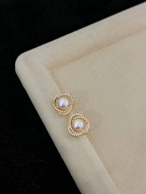 Floral CZ Button Pearl Jewelry Set - House Of Pearls