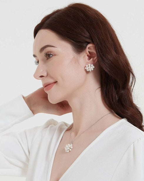 Floral Oval Pearl Set Necklace and Earrings (Purchase Individually) - House Of Pearls