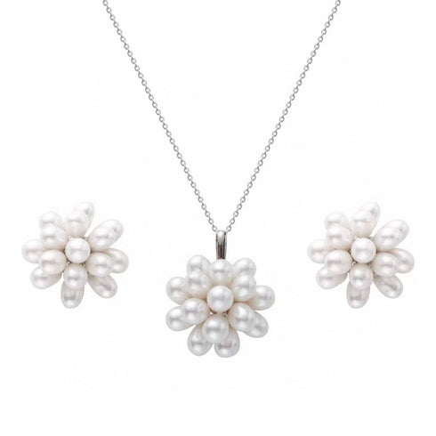 Floral Oval Pearl Set Necklace and Earrings (Purchase Individually) - House Of Pearls