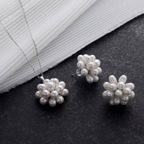 Floral Oval Pearl Set Necklace and Earrings (Purchase Individually) - House Of Pearls