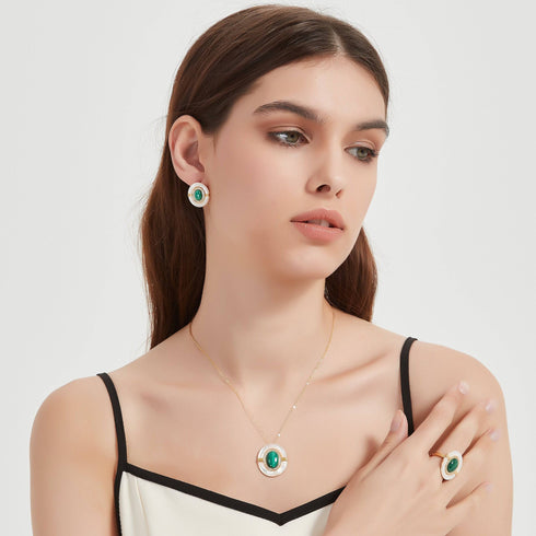 Green Malachite Mother Of Pearls Earrings, Necklace and Ring (Purchase individually) - House Of Pearls