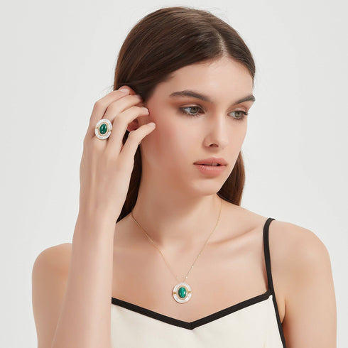 Green Malachite Mother Of Pearls Earrings, Necklace and Ring (Purchase individually) - House Of Pearls