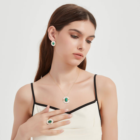 Green Malachite Mother Of Pearls Earrings, Necklace and Ring (Purchase individually) - House Of Pearls