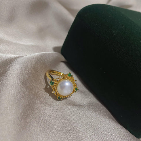 Green Square Pendant White Freshwater Pearl Jewelry Set - House Of Pearls