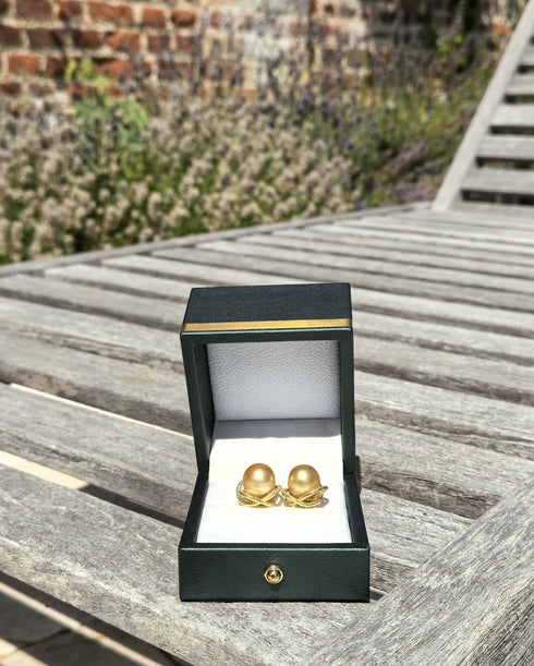 Golden South Sea Pearl 11.0-12.0mm & CZ Rose Earrings - Earrings made with hand-selected pearls from House of Pearls
