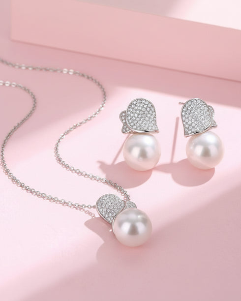 10-11mm Freshwater Pearl & Buds of May Necklace and Earrings ( Purchase Individually)