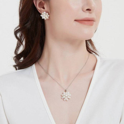 Floral Oval Pearl Set Necklace and Earrings (Purchase Individually) - House Of Pearls