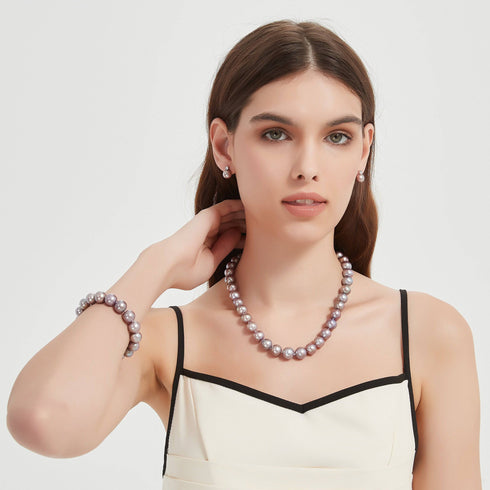 Purple 10-12mm Edison Pearl Necklace and Bracelet Set - House Of Pearls