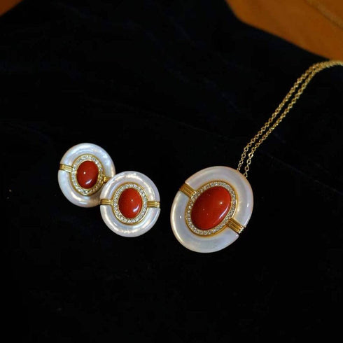 Red Onyx Mother Of Pearls Earrings, Necklace and Ring (Purchase individually) - House Of Pearls