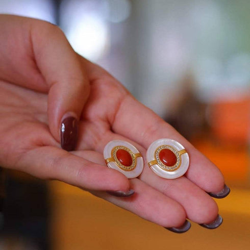 Red Onyx Mother Of Pearls Earrings, Necklace and Ring (Purchase individually) - House Of Pearls