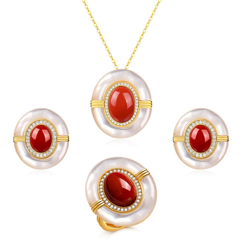 Red Onyx Mother Of Pearls Earrings, Necklace and Ring (Purchase individually) - House Of Pearls