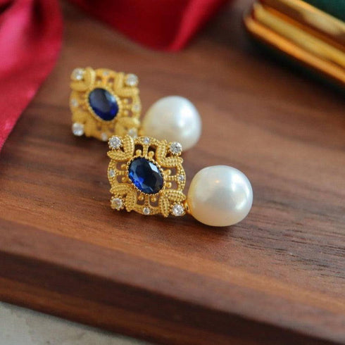 Sapphire Vintage Baroque Pearls Earrings Pendant Necklace (Purchase Individually) - House Of Pearls