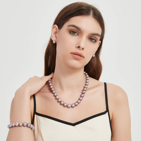 Purple 10-12mm Edison Pearl Necklace and Bracelet Set - House Of Pearls