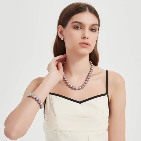 Purple 10-12mm Edison Pearl Necklace and Bracelet Set - House Of Pearls