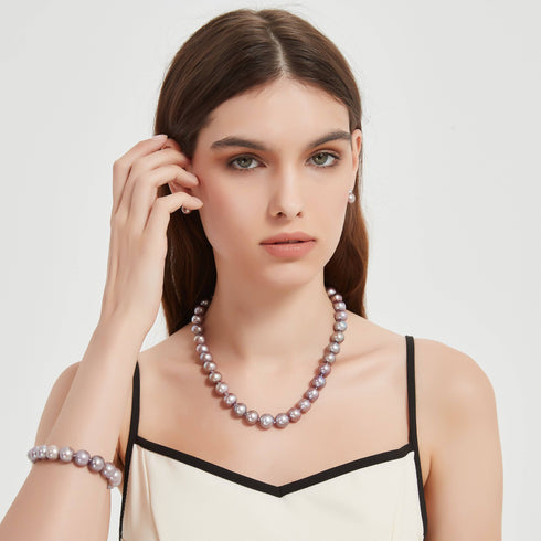 Purple 10-12mm Edison Pearl Necklace and Bracelet Set - House Of Pearls