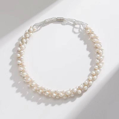 White Freshwater Pearls Twist Braided Necklace & Bracelet (Purchase Individually) - House Of Pearls