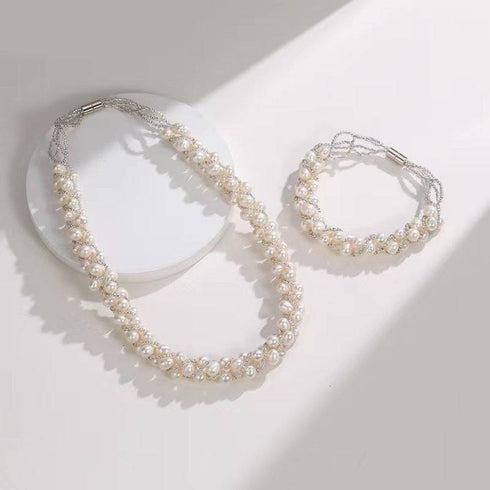 White Freshwater Pearls Twist Braided Necklace & Bracelet (Purchase Individually) - House Of Pearls