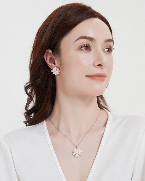 Floral Oval Pearl Set Necklace and Earrings (Purchase Individually) - House Of Pearls