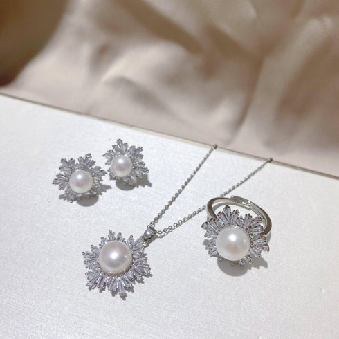 White Snowflake Pendant Freshwater Pearl Jewelry Set - House Of Pearls