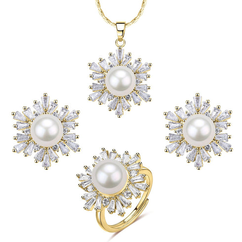 White Snowflake Pendant Freshwater Pearl Jewelry Set - House Of Pearls