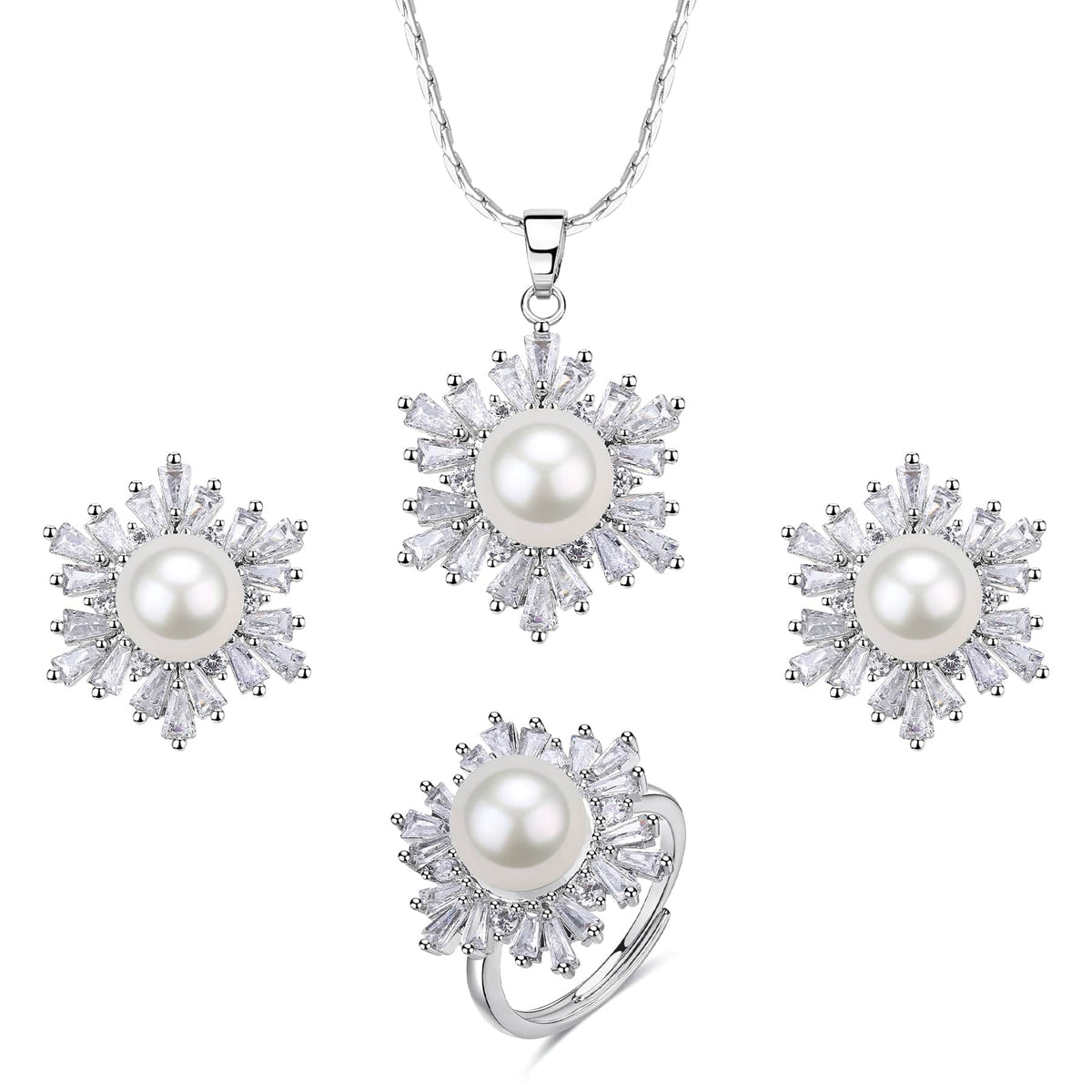 Snowflake White Pendant Freshwater cheapest Pearl 3-Piece Jewelry Set