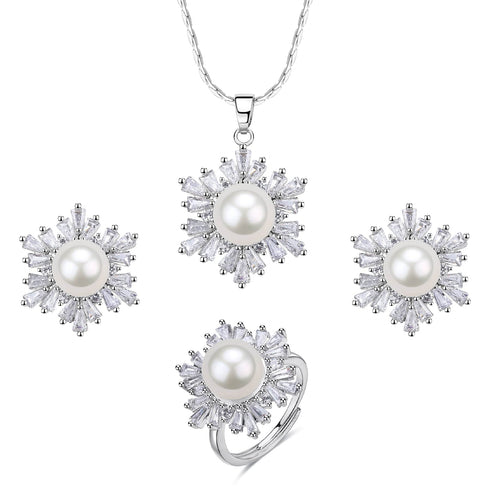 White Snowflake Pendant Freshwater Pearl Jewelry Set - House Of Pearls