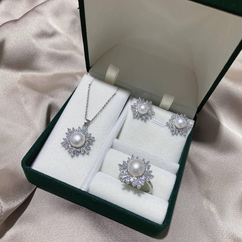 White Snowflake Pendant Freshwater Pearl Jewelry Set - House Of Pearls