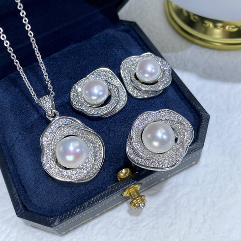 White Zirconia White Freshwater Pearl Jewelry Set - House Of Pearls