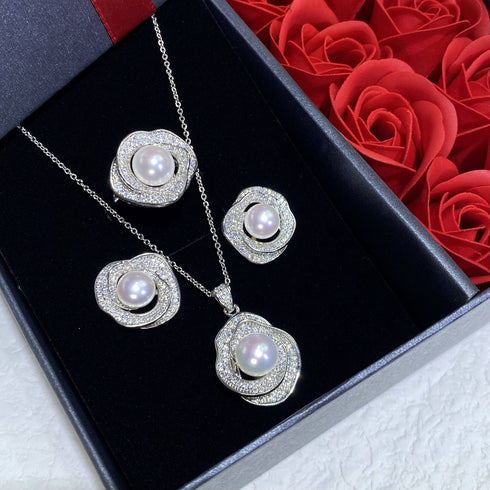 White Zirconia White Freshwater Pearl Jewelry Set - House Of Pearls