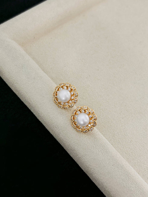 Wreath CZ Button Pearl Jewelry Set - House Of Pearls