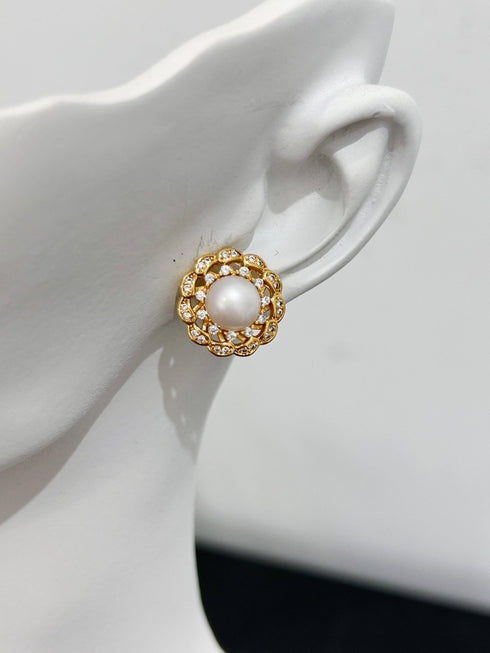 Wreath CZ Button Pearl Jewelry Set - House Of Pearls