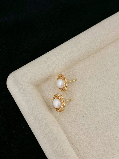 Wreath CZ Button Pearl Jewelry Set - House Of Pearls