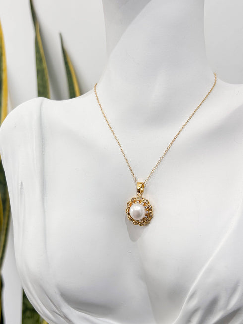 Wreath CZ Button Pearl Jewelry Set - House Of Pearls