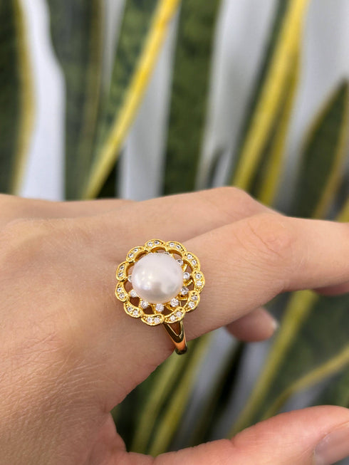 Wreath CZ Button Pearl Jewelry Set - House Of Pearls