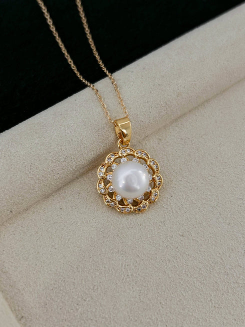 Wreath CZ Button Pearl Jewelry Set - House Of Pearls