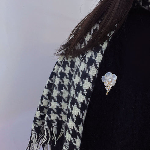 Shell Carved Flower Pearl Cubic Zirconia Brooch - Brooch made with hand-selected pearls from House of Pearls