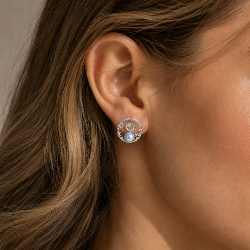 Earrings – 8–9mm silver-blue Akoya pearl ocean wave stud earrings