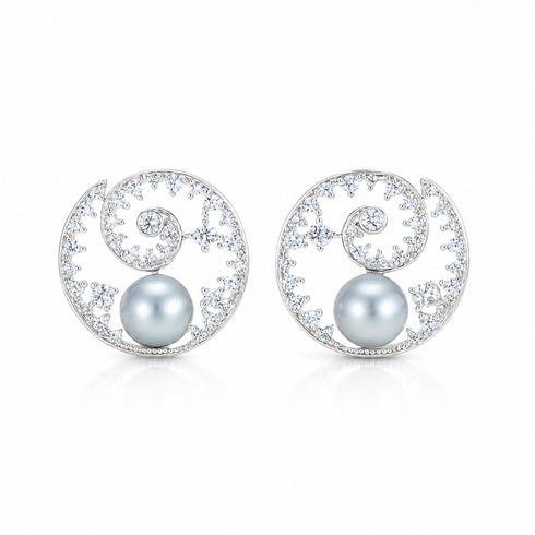 Earrings House Of Pearls TA 8–9mm silver blue Akoya pearl ocean wave stud, pair