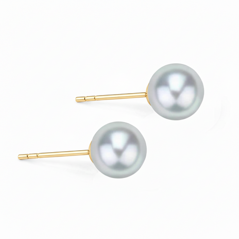 Silver-Blue Akoya pearl stud earrings pair with gold posts, 4-8 mm, House of Pearls-TA