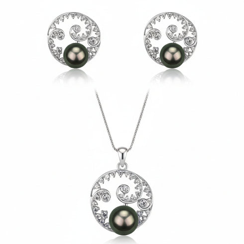 9–10mm Tahitian Pearl Gold Vermeil Spiral Jewelry Set