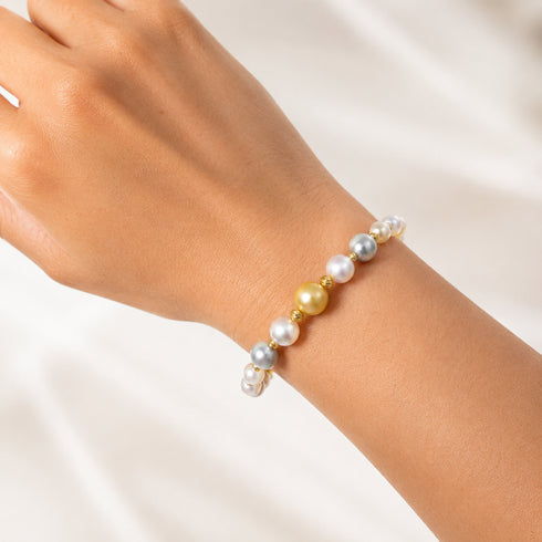 Bracelet: Smile Golden South Sea & Japanese Akoya Pearl Beaded Bracelet by House Of Pearls - DL with gold spacers.