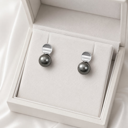 House Of Pearls 10-11mm Tahitian Pearl Eclipse Stud Earrings, dark grey pearls, pair