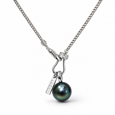 11-12mm Tahitian pearl lucky chain pendant necklace in sterling silver by House of Pearls