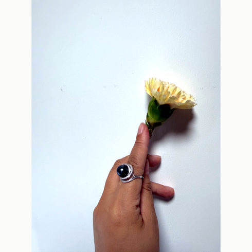 Ring featuring an 11-12mm Tahitian pearl on a silver ocean-swirl band by House Of Pearls