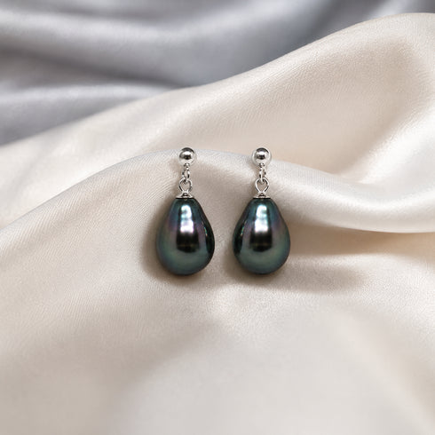 8-9mm Tahitian Pearl Teardrop Earrings by House Of Pearls with silver posts